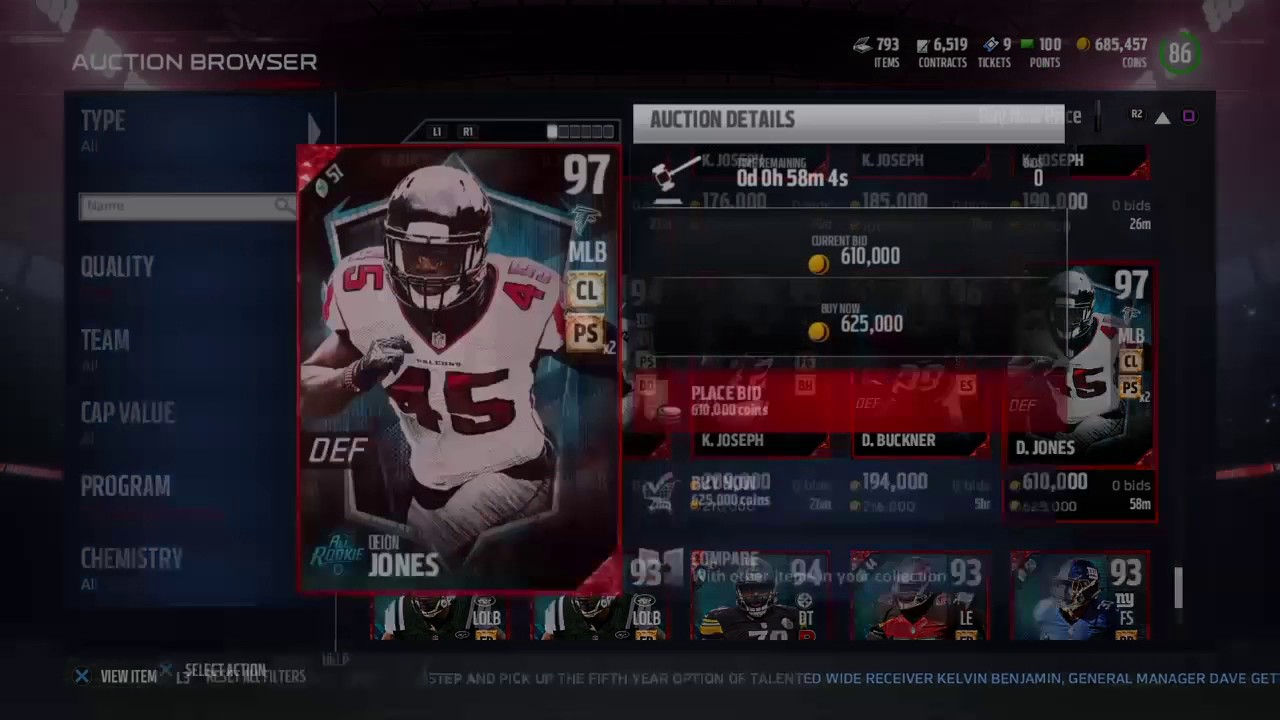 ALL ROOKIE DEFENSE PLAYERS!!! 97 DEION JONES!!! MUT 17