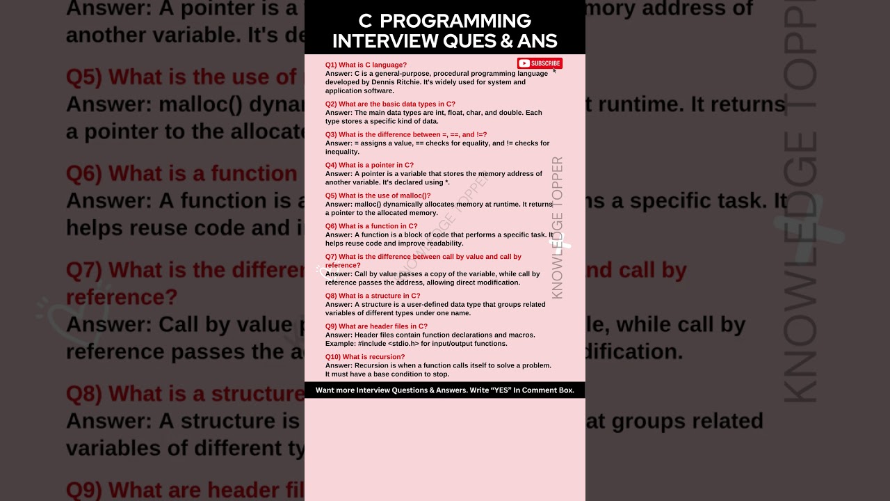 C Programming Interview Questions and Answers