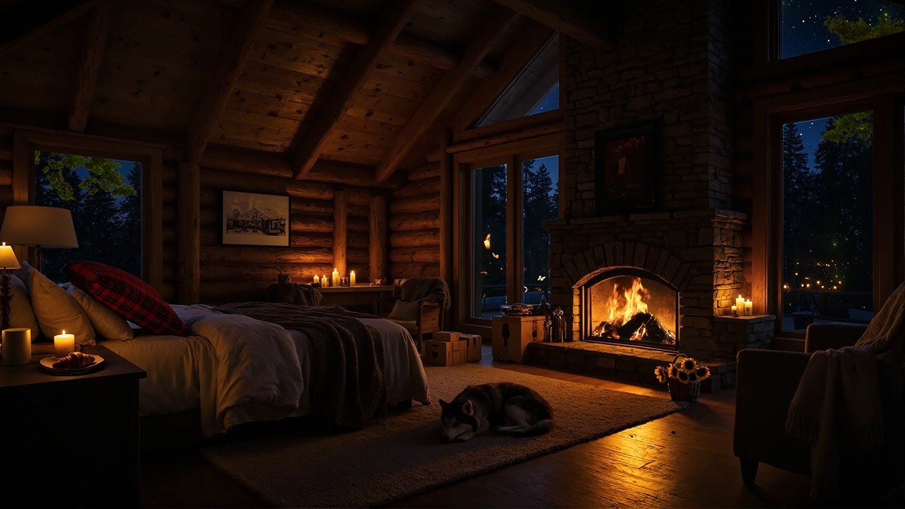 Warm Fireplace & Soft Piano | Deep Relaxation with Gentle Piano and Rustic Cabin Fire