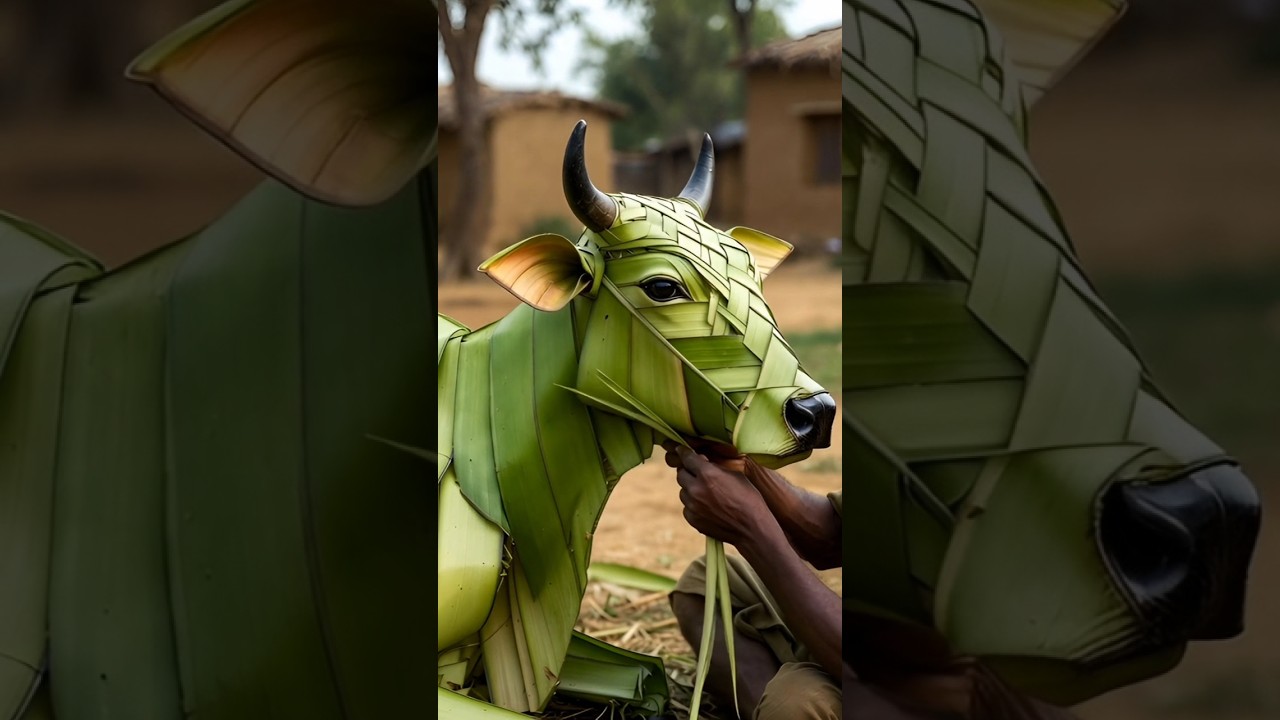 Cow and calf made from palm leaves | mini woods toys | hand crafts | woods crafting 
