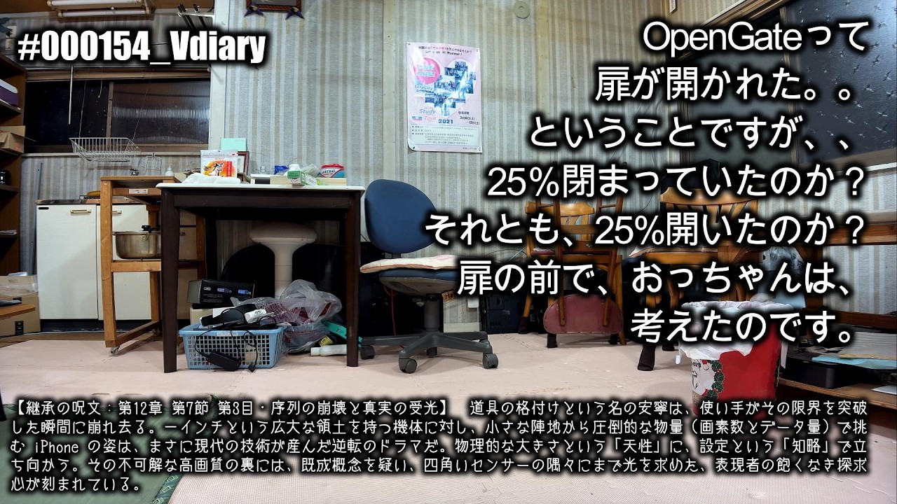 #000154_Vdiary OpenGateって、扉が開かれたということですが、、25％閉まっていたのか？それとも25%開いたのか？扉の前で、おっちゃんは、考えたのです。