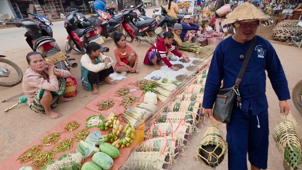 #เที่ยวลาว ตลาดเช้าๆเมืองเชโปน ดินแดนขายหมู่ใส่กระทอ..ที่เดียวในลาว #แขวงสะหวันนะเขต สปป.ลาว