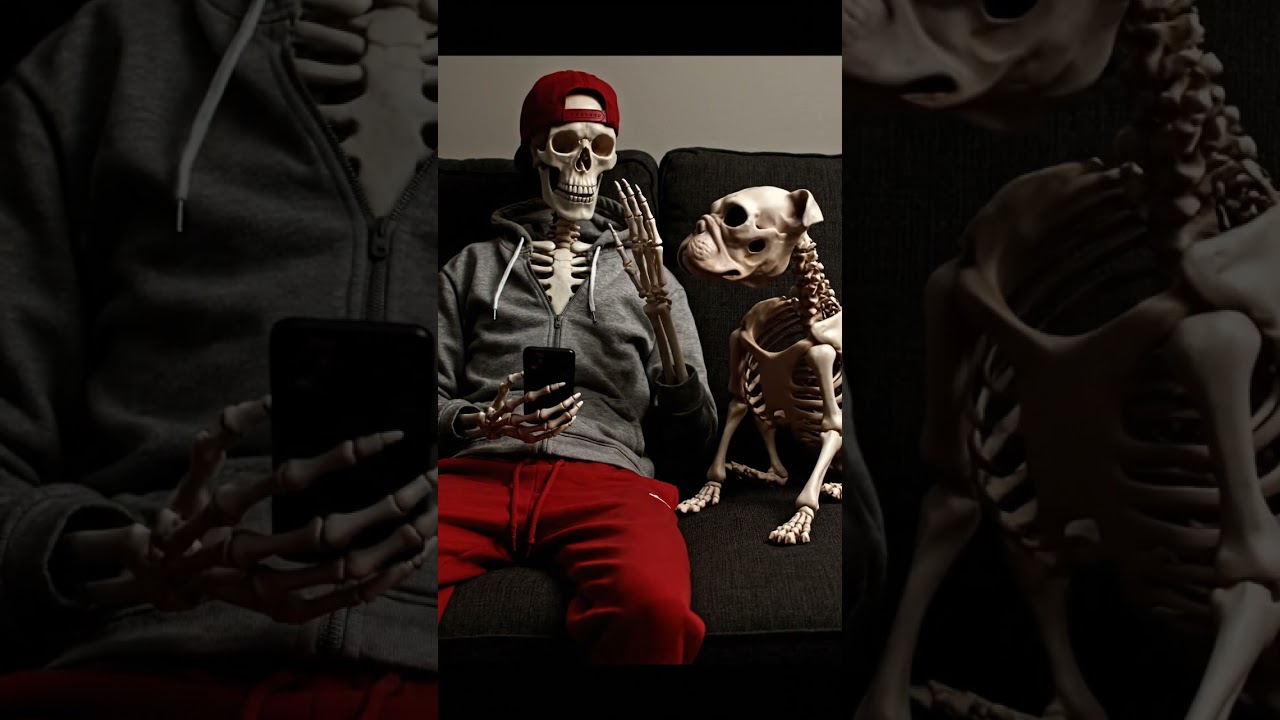 Bone Quiet 🦴 | Skeleton Owner & Bulldog in a Hauntingly Calm 8K Short #ai #asmr #relaxing #veo3