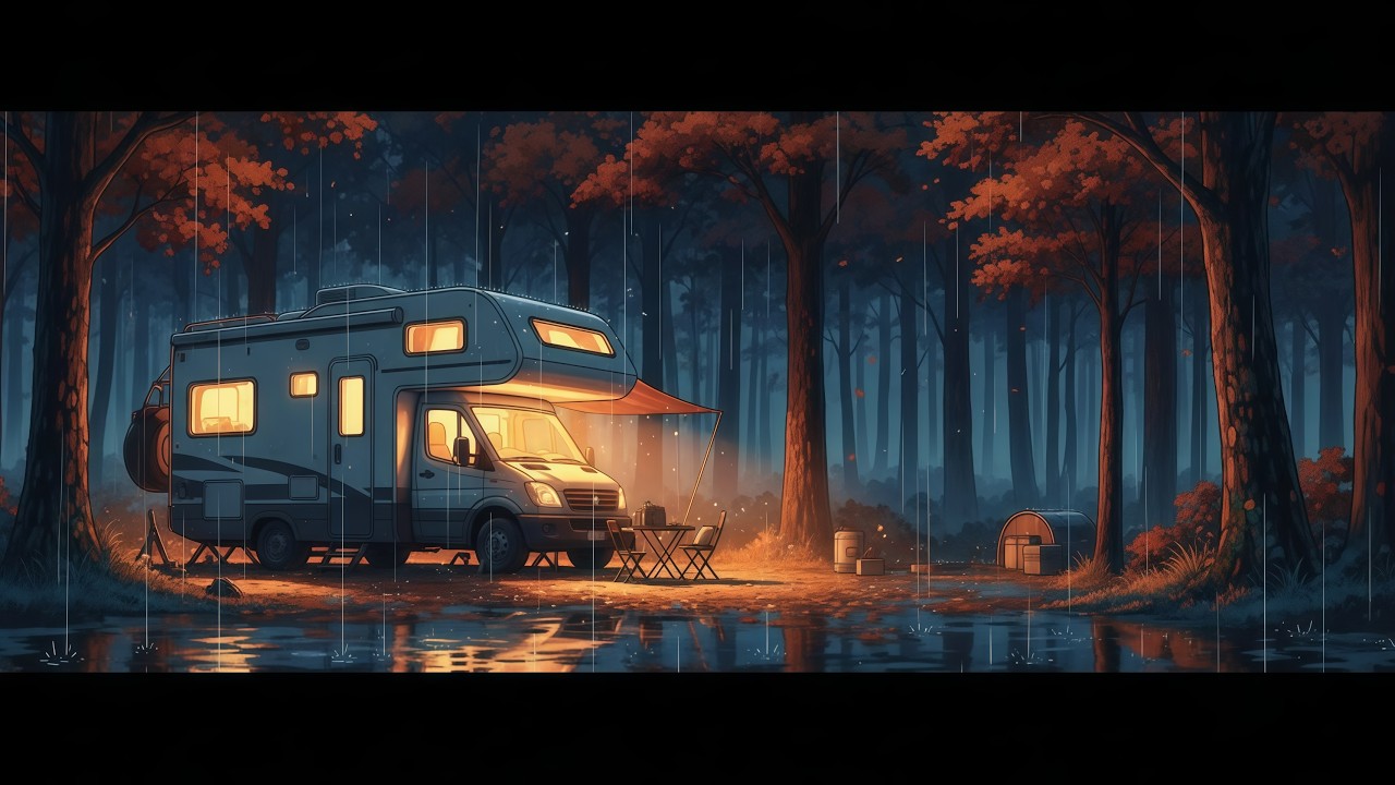 Cozy Camper Trip in Rain 🌧️ | Ghibli-Inspired Family Journey | ASMR Rain, Fire & Nature Sounds