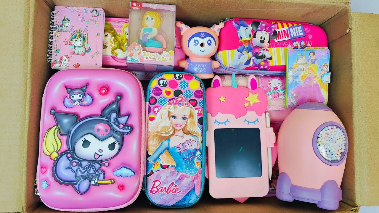 Unboxing Satisfying Pink Stationery 📚 Geometry Box, E-Slate, Kuromi Pencil Box, Colouring kit, Pen