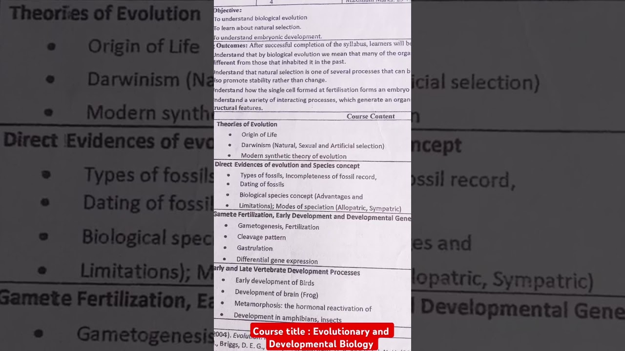 #bsczoology#year3  #semester6#zoologysyllabus #paper#evolution #develpment #biology#youtubeshort❤️🫶👍