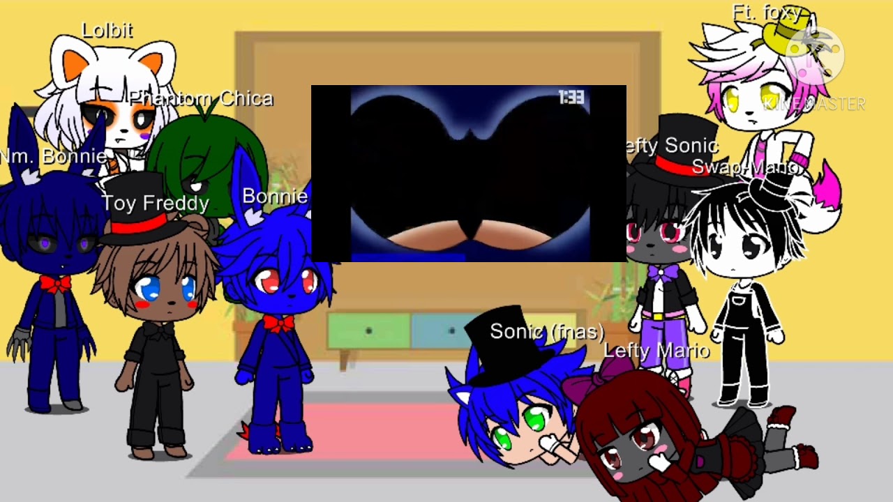 Fnaf y Fnas reaccionan a los desafíos de Majin Sonic, Lefty Mario, Clon Bean y plushrio y plushi