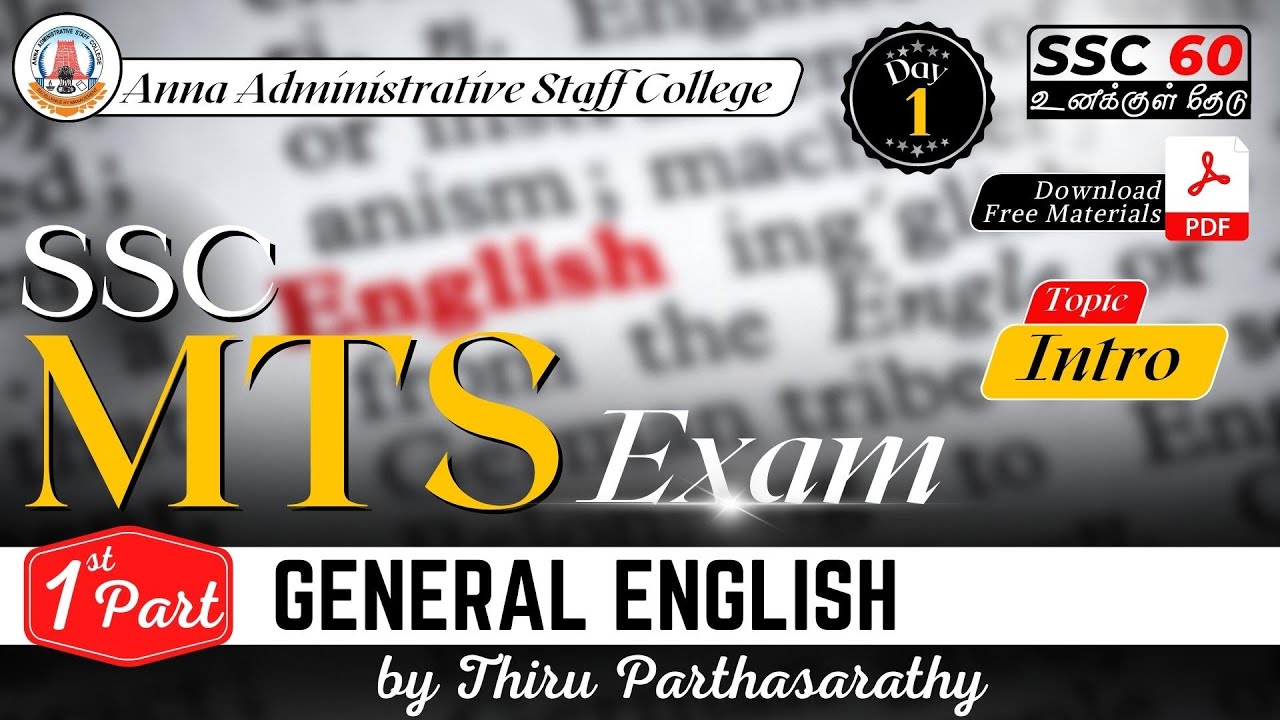 SSC MTS | Day - 1 | GENERAL ENGLISH INTRO | PART - 1 | Thiru. Parthasarathy