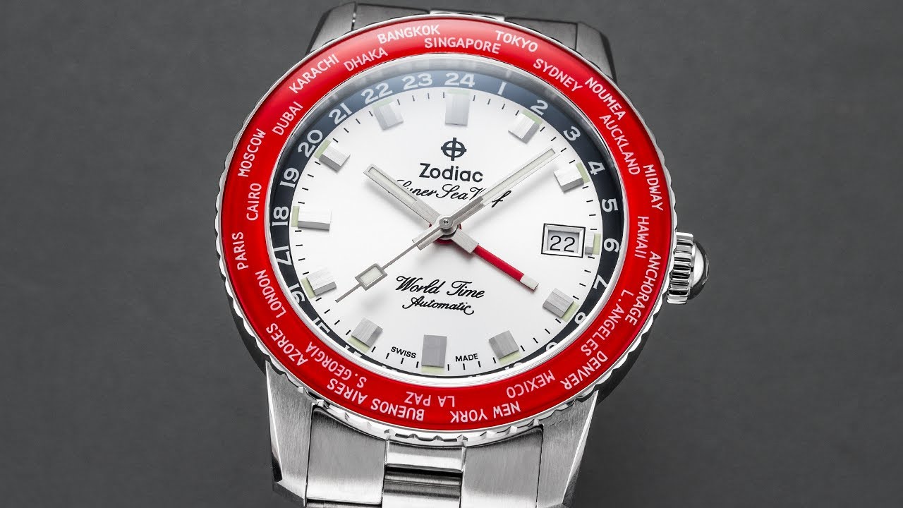 Швейцарские часы для дайвинга с функцией GMT и мирового времени — Zodiac Super Sea Wolf World Time