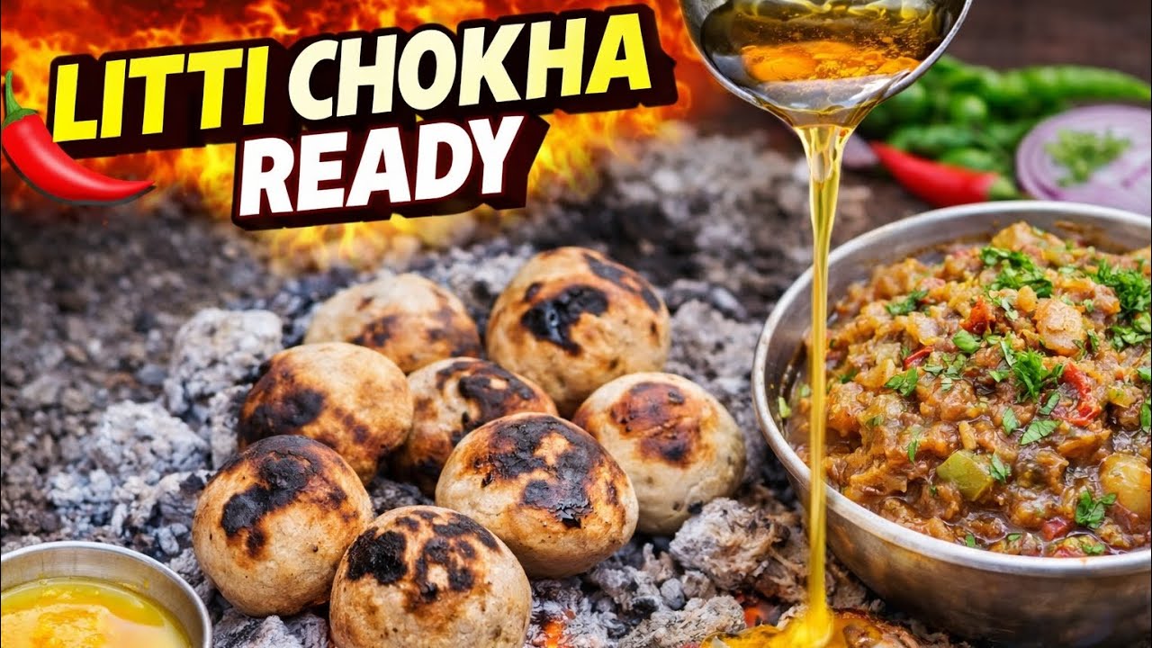 Bihar Style Litti Chokha 🥵 |Gobar Ke Upple Par Banaya 😋
