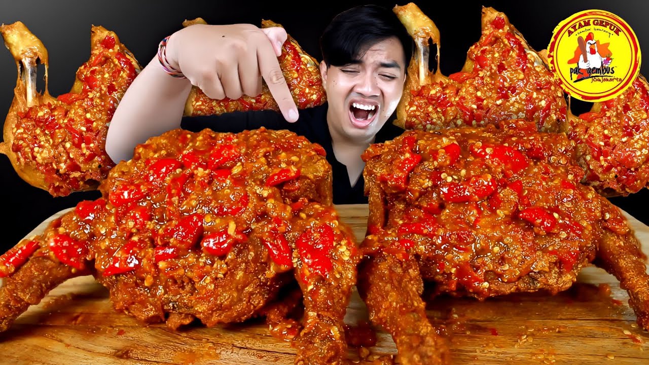 MUKBANG 2 EKOR AYAM UTUH RICHEESE SIRAM SAMBAL PAK GEMBUS LEVEL 200 CABE