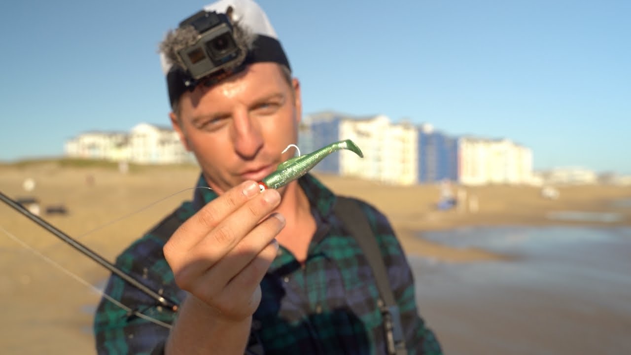 Fishing a JIG in the SURF! EPIC BEACH Redfish Fishing Action + HOW TO