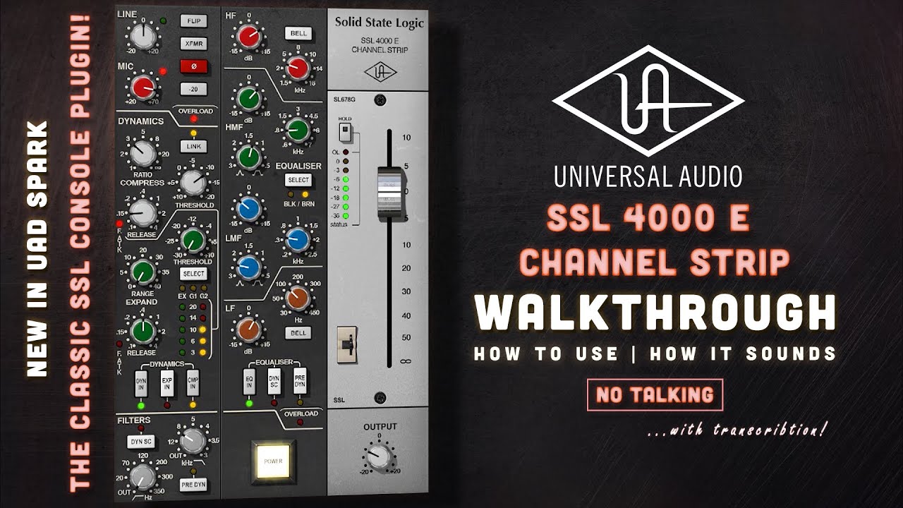 Universal Audio - SSL 4000 E Channel Strip || Usage & Sound - Mixing tips - Walkthrough (no talking)
