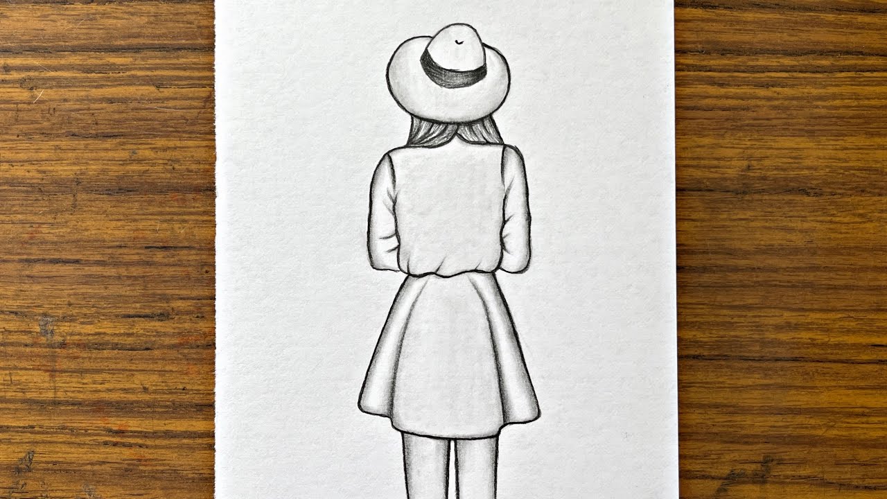 Girl from back side drawing || Easy drawing for girls step by step || Sketch drawing with pencil
