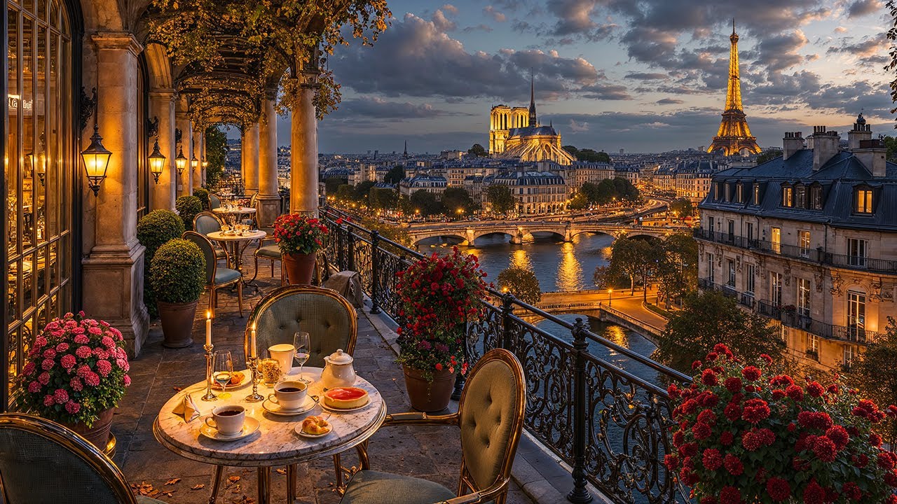Autumn Night Jazz at Paris Balcony Café ☕ Jazz Relaxing Music for Study, Work & Stress Relief