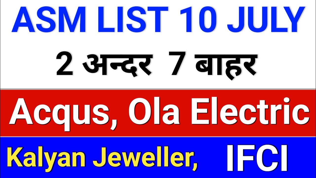 ASM List Update. AEQUS. Kalyan Jewellers. Ola Electric, IFCI. Tirupati Forge. Silver Touch