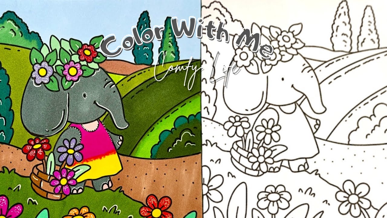 Color with me ASMR 🐘🌱 Comfy Life | Cute & Comfy Coloring Book | Xiaoyi Markers #adultcoloring #asmr