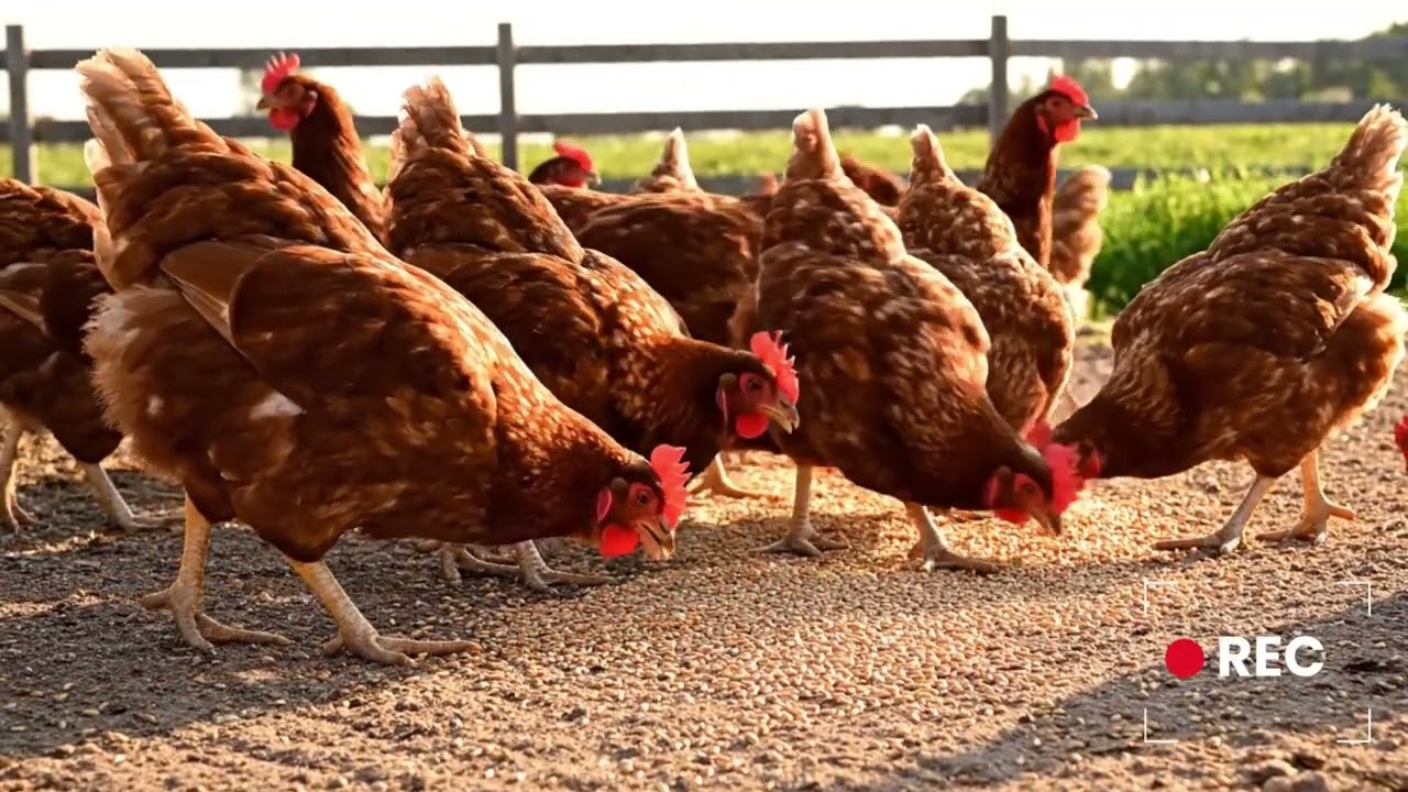 Happy Chickens Eating in the Yard | Peaceful Rural Farm Life