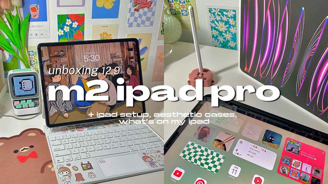 🧸 m2 ipad pro 12.9&rdquo; unboxing 2023 | apple pencil, aesthetic cases & accessories 🌿 | apple unboxing