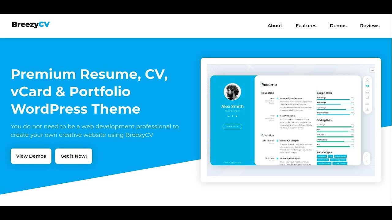 BreezyCV - CV Resume WordPress Theme | Personal Portfolio Online Resume Website Theme