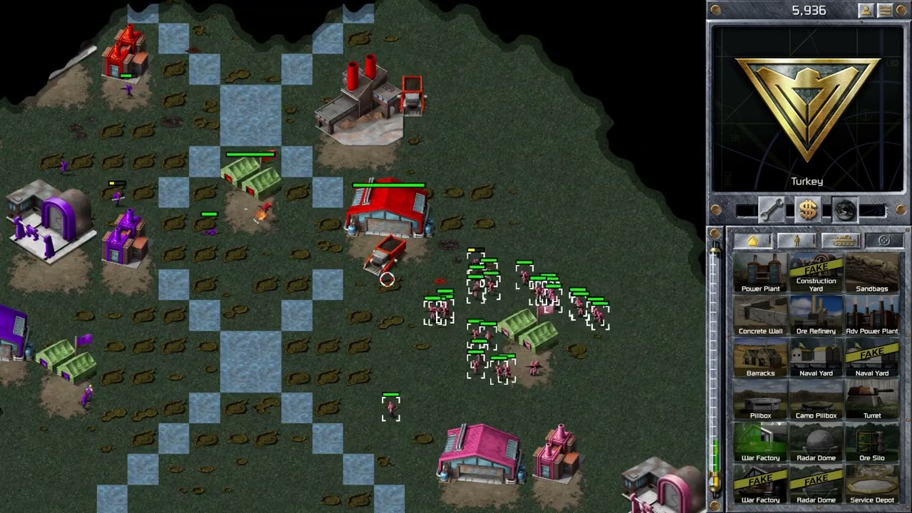 C&C Red Alert Remastered | Skirmish Gameplay 8: 8P FFA Custom Map