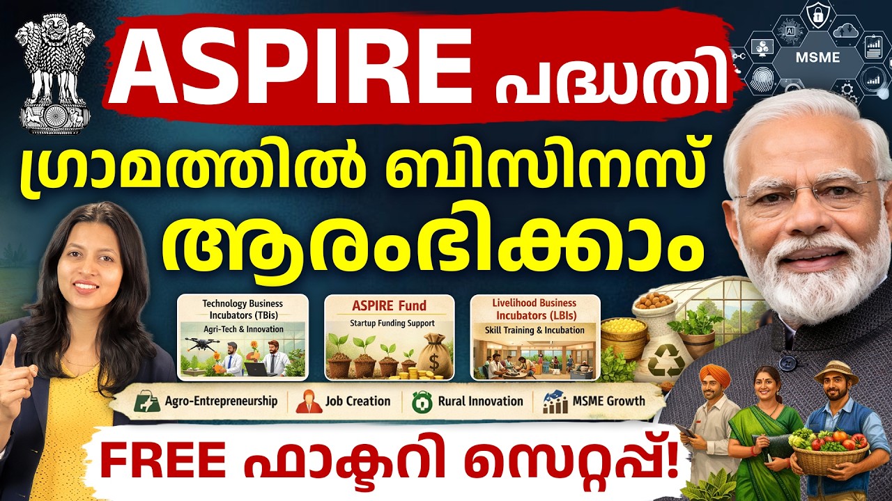Start Business with Govt Support | ASPIRE Scheme Malayalam -FREE Training & Machines | Apply Process