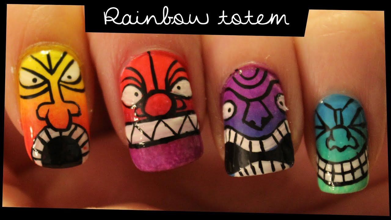 Rainbow Totem inspired nail art