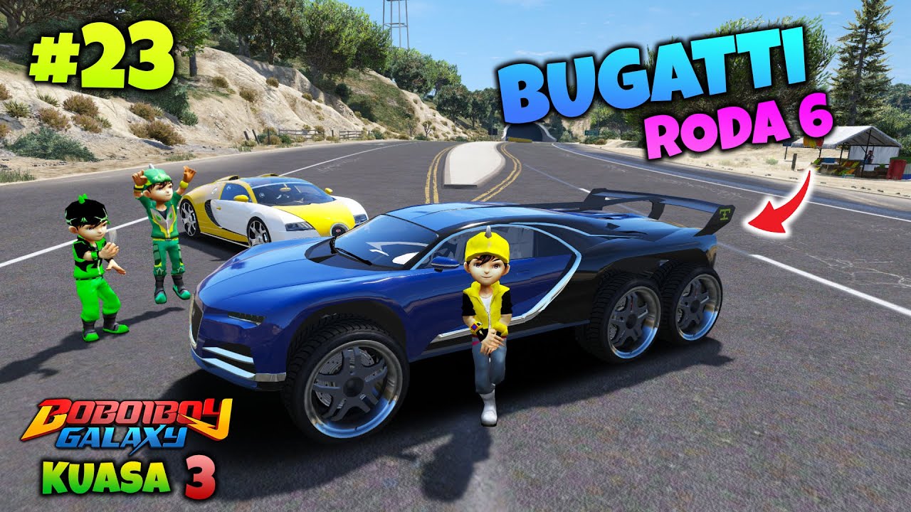 BOBOIBOY KUASA 3 MELAKUKAN MISI MENCARI MOBIL BUGATTI RODA 6 - GTA 5 MOD