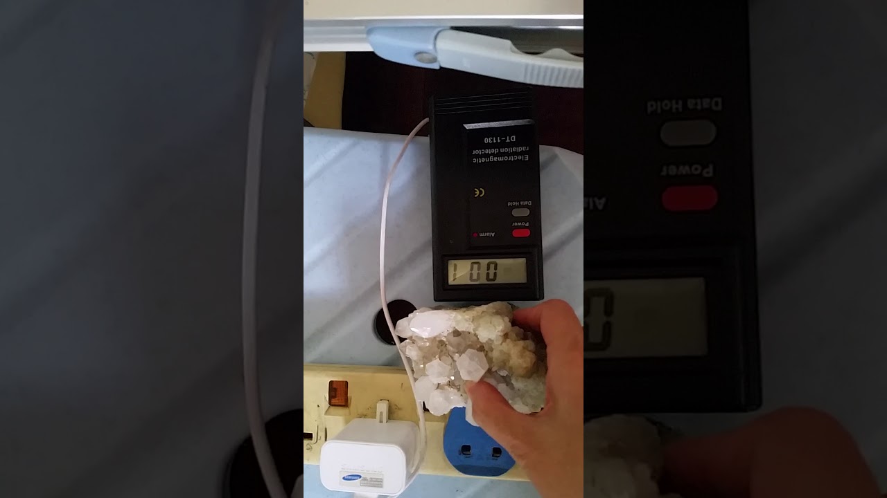 Test if hand holding Big Tourmaline Crystal Stone can Reduce Radiation EMF Can