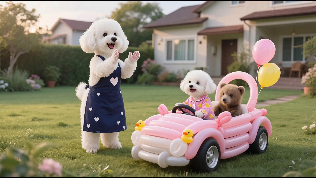 Baby Puppy Finds a Baby Bear, Mom Dog Makes the Sweetest Balloon Car Surprise 🐾🎈