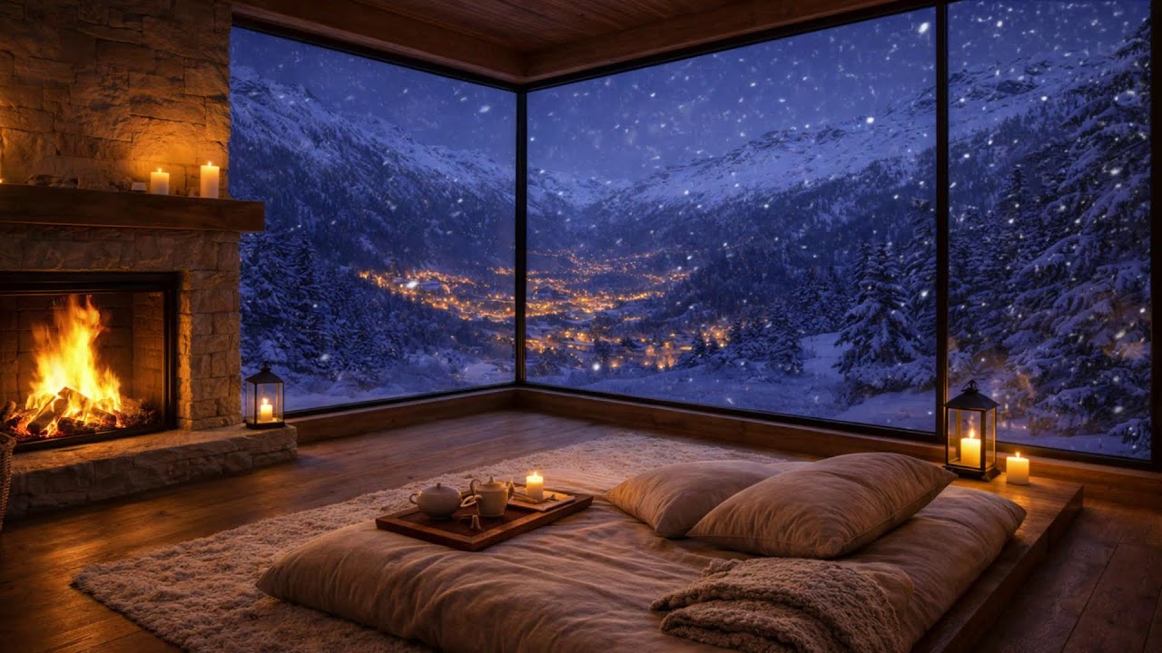 Cozy Snowfall Haven 🔥 Fireplace Sounds for Deep Sleep