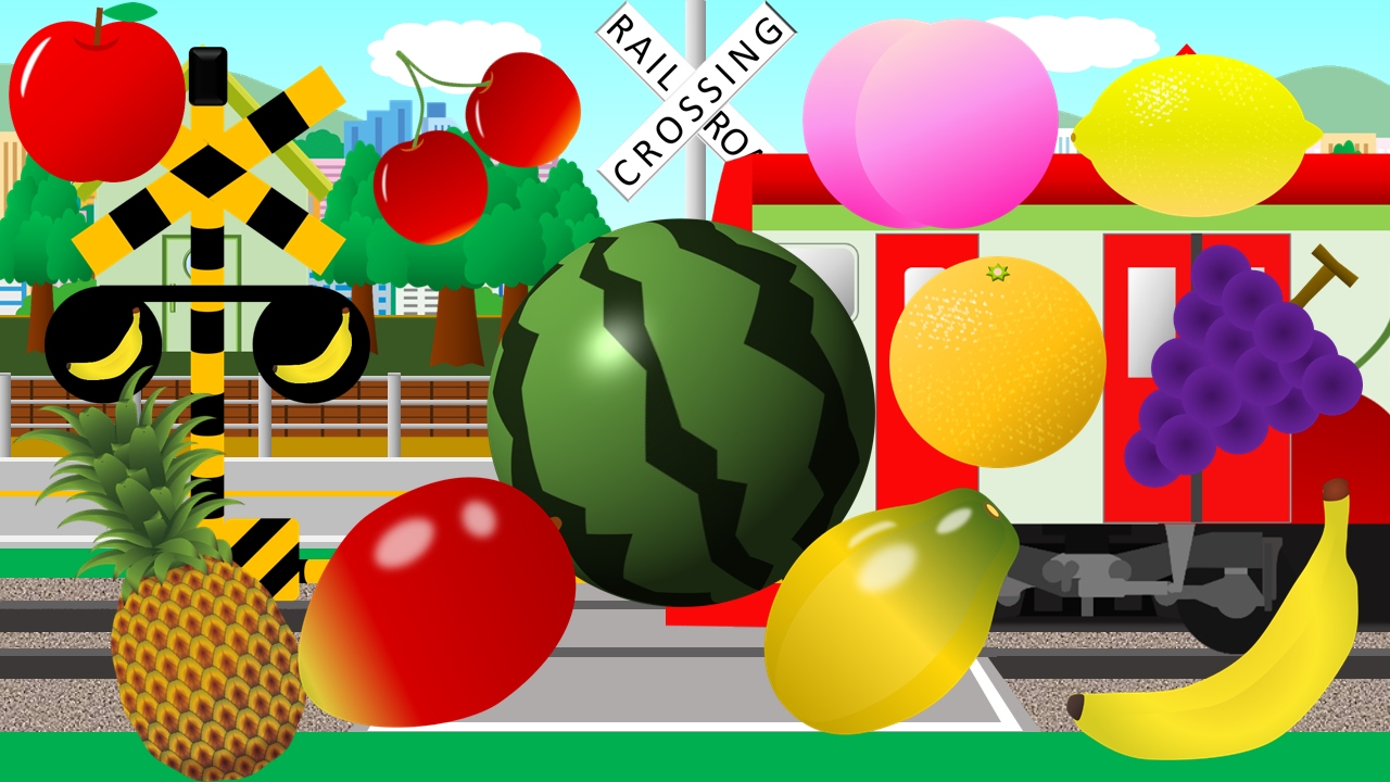変な音のするフルーツ踏切アニメ | Learn names of Fruits for Kids