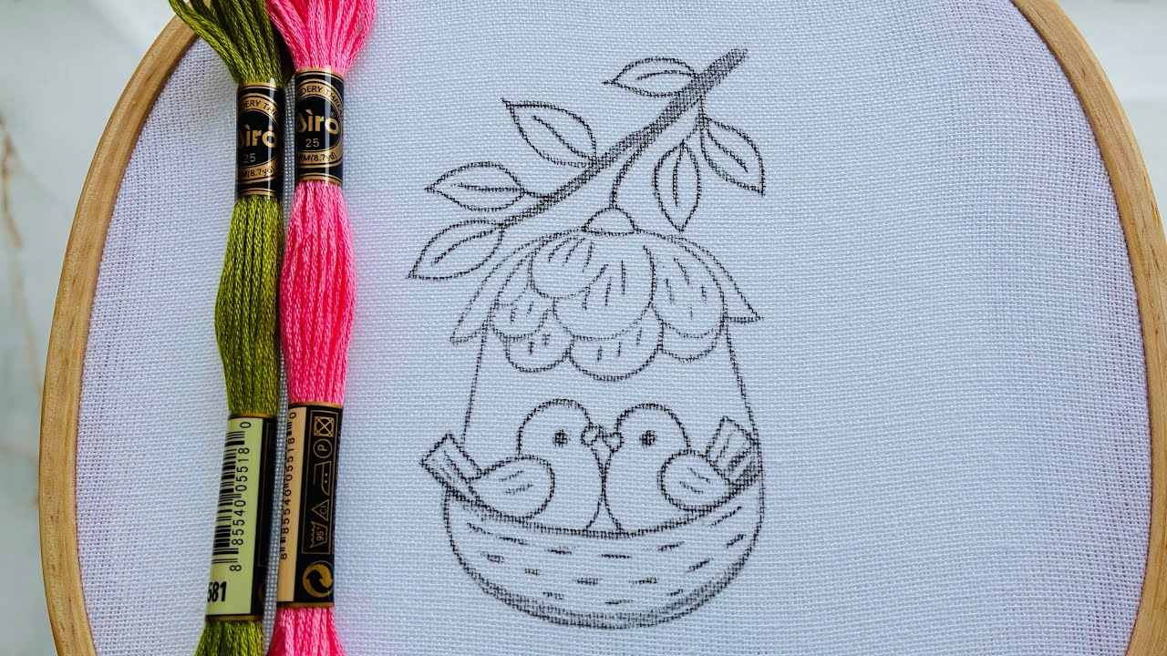 VERY EASY LITTLE BIRDS ON HANGING NEST HAND EMBROIDERY DESIGN FOR BEGINNERS 
