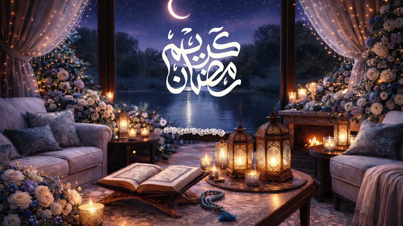 4K Ramadan Kareem Ambience 🌙 أجواء رمضان كريم | Luxury Islamic Decor & Relaxing Water Sound