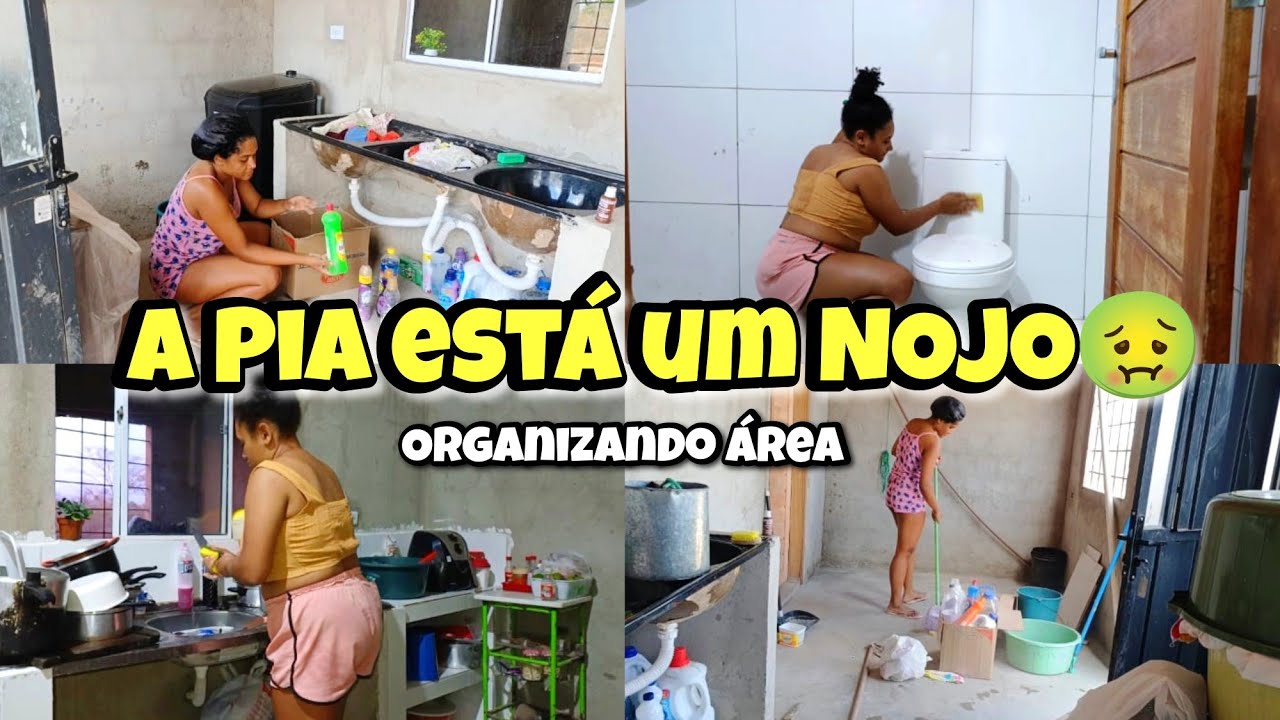 ORGANIZANDO A ÁREA, A PIA ESTAVA LOTADA,UM  NOJO MUITA LOUÇA PRA LAVAR 🤢🤮