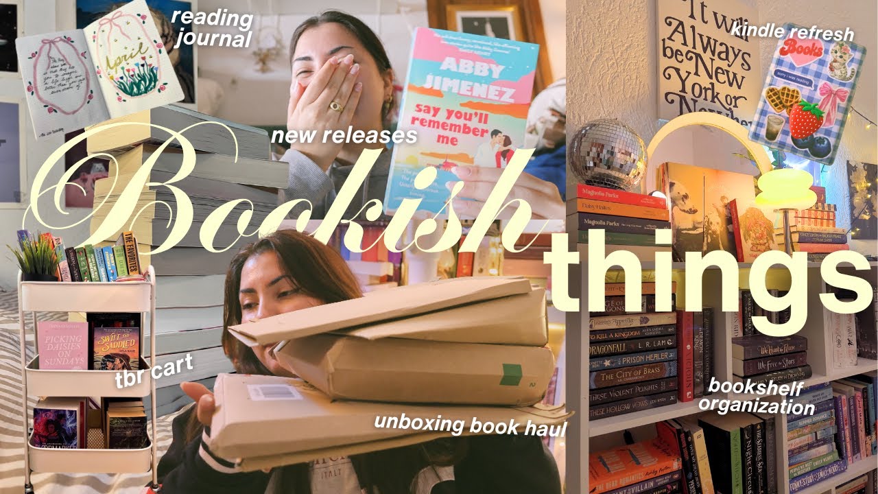 doing book stuff 📖🍓🧸 organizing bookshelf, tbr cart, unboxing book haul, new releases & more