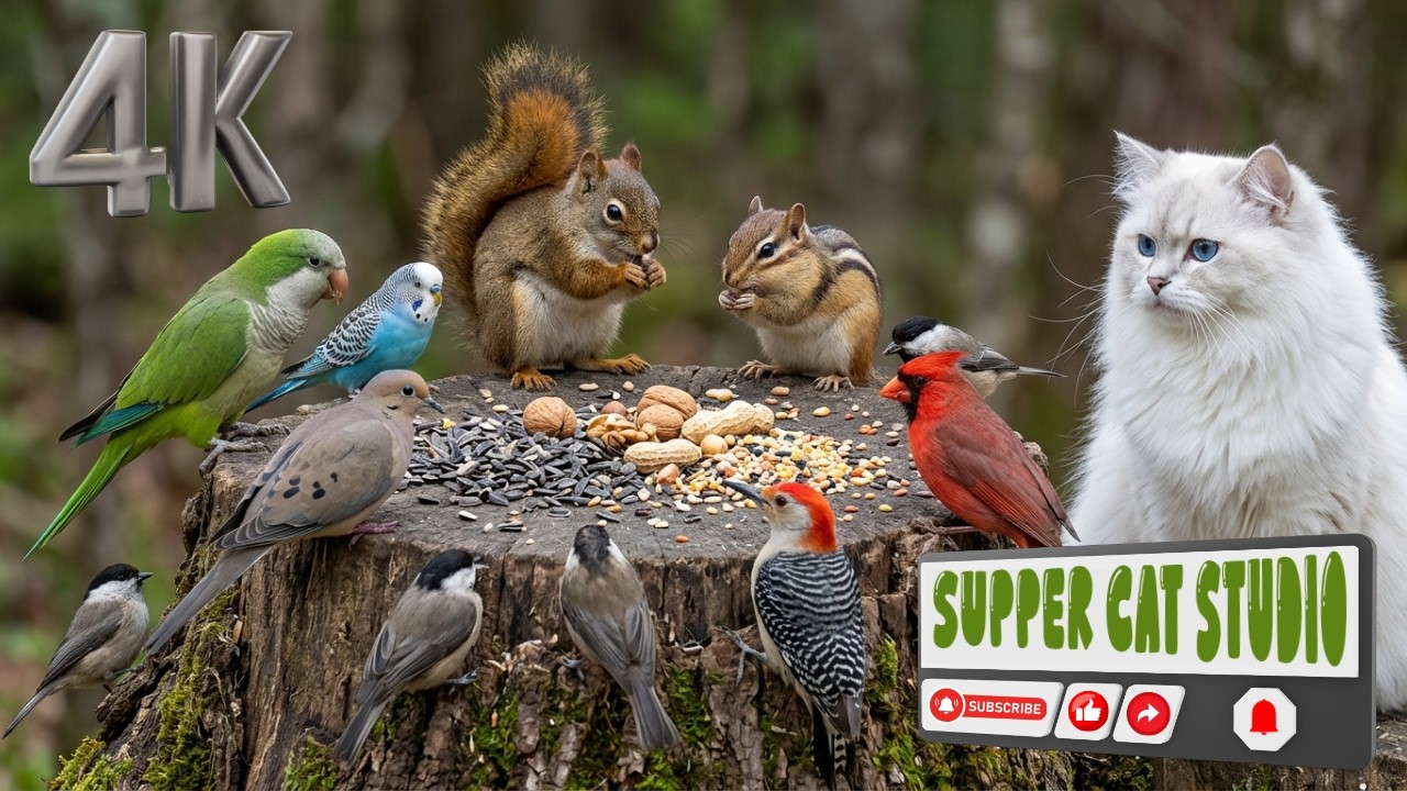 Cat TV 😺🐦‍⬛ Birds Party Never Ends (Despite the Squirrels)🐿Cat Games 4K HDR