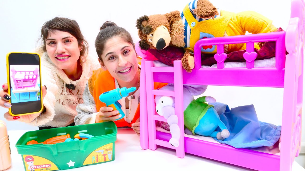 Oyuncak Koca Ayı ve Oyuncak Fil Necati için ranza alıyoruz! Ayşe ve Ümit ile oyun videoları