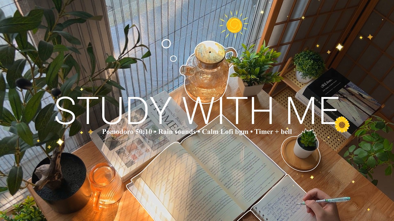 🍀3-HOUR Study With Me • Rain sounds☔+ Lofi bgm • Pomodoro 50-10 • Day303🍵