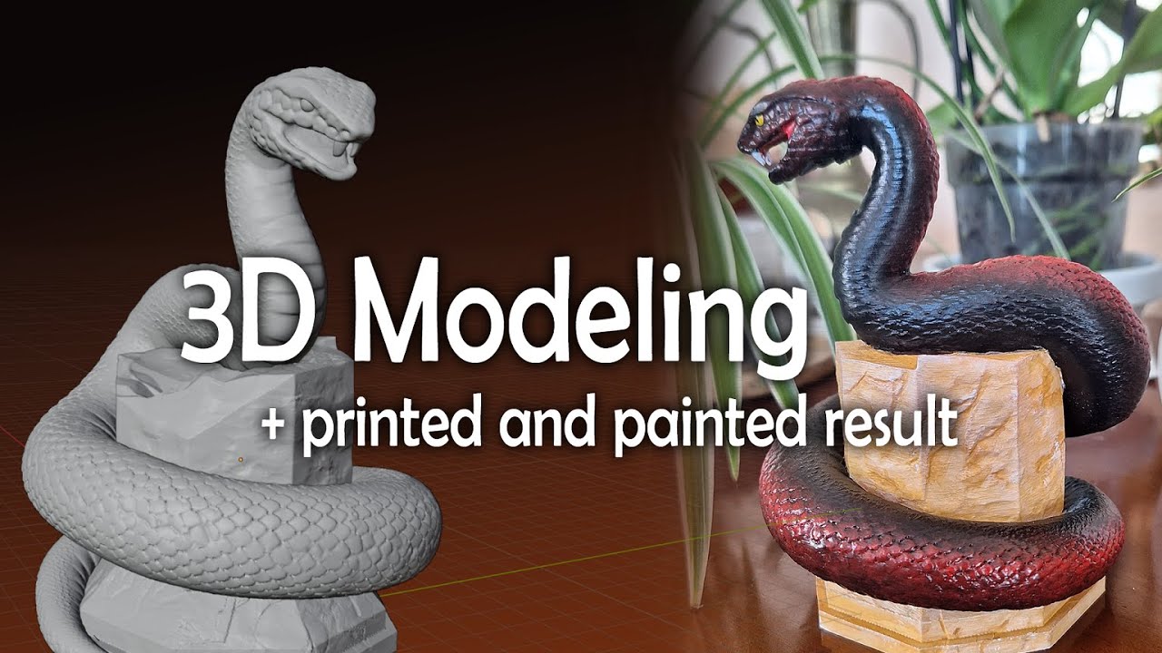 Snake Modeling in Blender - Timelapse + 3D print result
