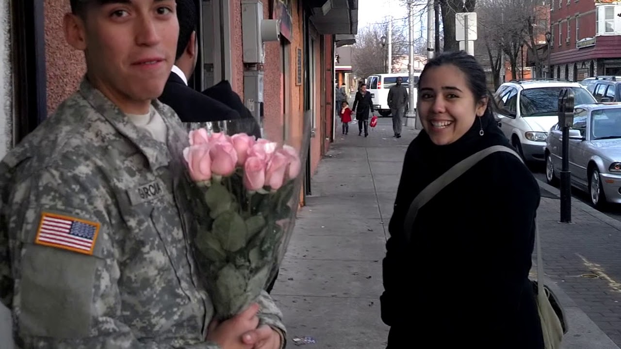 Soldier surprises his mom at work.