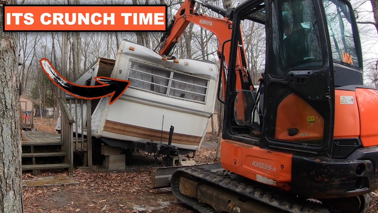 Demolishing A Vintage Travel Trailer With A Kubota Mini Excavator