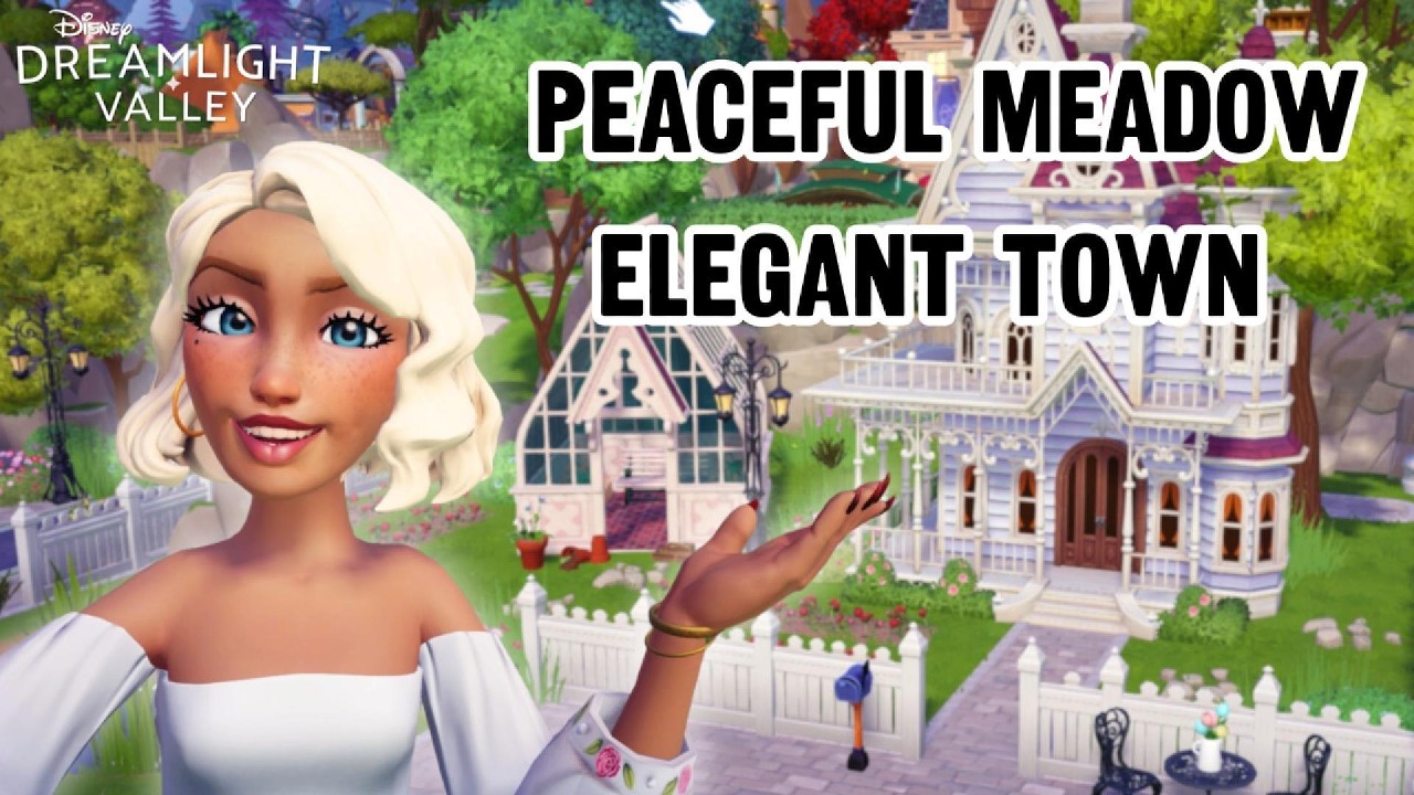 Cozy Elegant Town Design | Peaceful Meadow Speed Build | Disney Dreamlight Valley