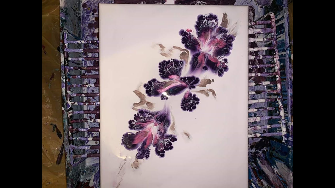 Pretty Reverse dip with plastic wrap fluid acrylic pour painting