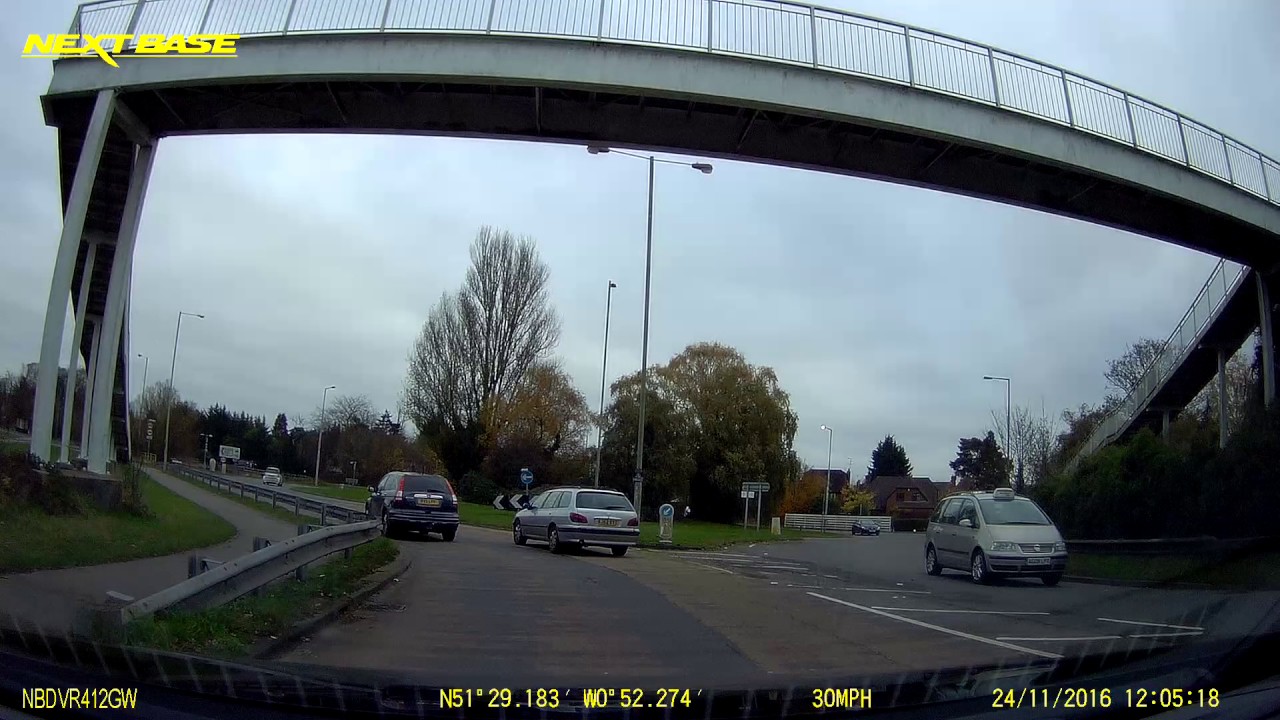 Dashcam - Hare Hatch, guy overtakes  on roundabout - bad driving