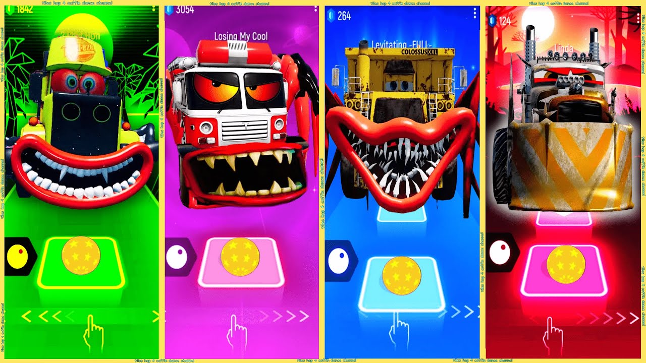 coffin dance - Mack Truck Eater 🆚 Fire Truck Eater 🆚 Colossus Truck 🆚 Apocalypse Truck | Tiles HOP 🚛
