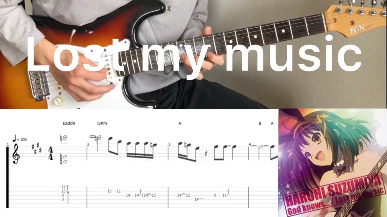 The Melancholy of Haruhi Suzumiya - Lost my music (guitar cover with tabs & chords)