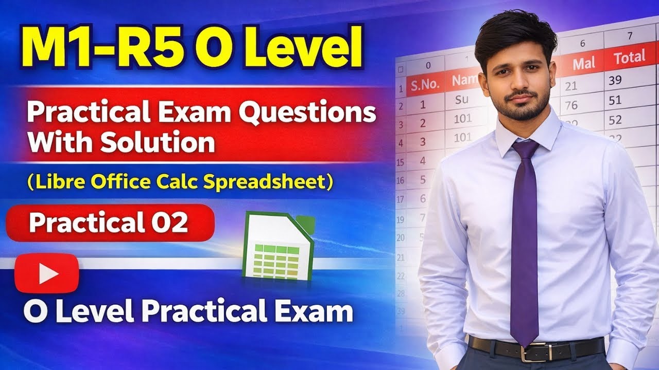 📘 M1-R5 O Level Practical Exam Questions With Solution(LibreOffice Calc Spreadsheet) | Practical 02