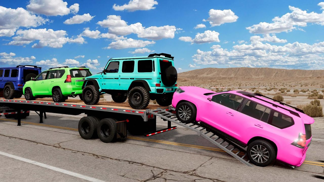 TRANSPORTING PIXAR CARS & FRUITS WITH COLORED & JOHN DEERE vs CLAAS vsTRACTORS-BemNG.drive #1
