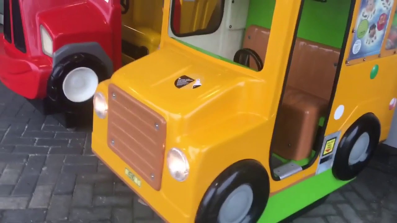 At Stratford Tesco going on Mitch the dumper truck and the vending bus